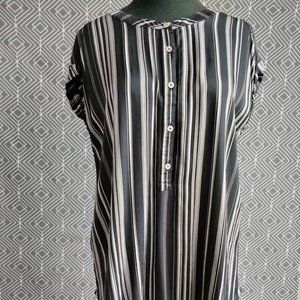 Loft Extra-Short Sleeve Vertical Striped Dress Shirt: Women's M